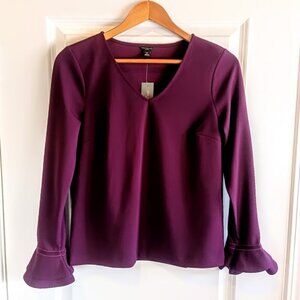 Ann Taylor Petite Maroon Red Velvet Cuff Top NWT